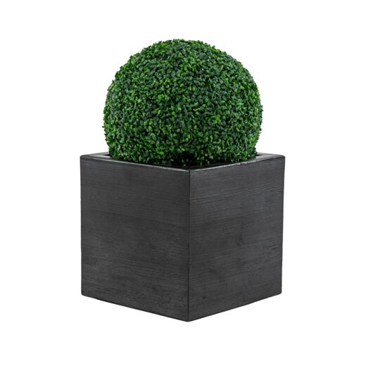 Cube Planter 17" with 20" Topiary Ball - Black