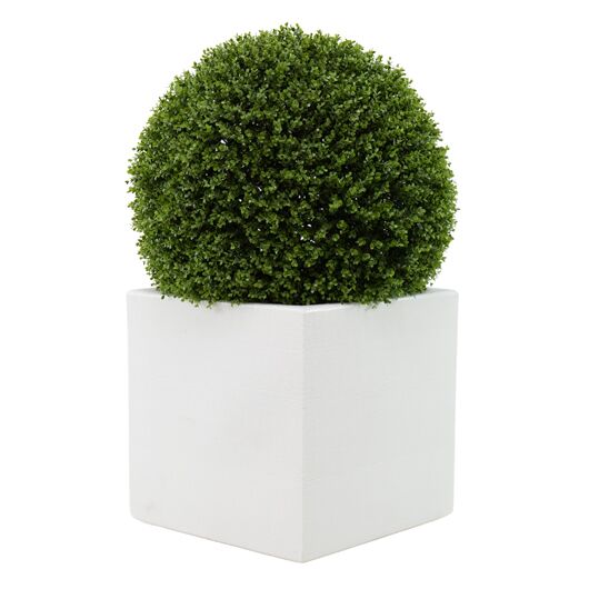 Cube Planter 21" with 28" Topiary Ball - White Cube Planter 21" with 28" Topiary Ball - White