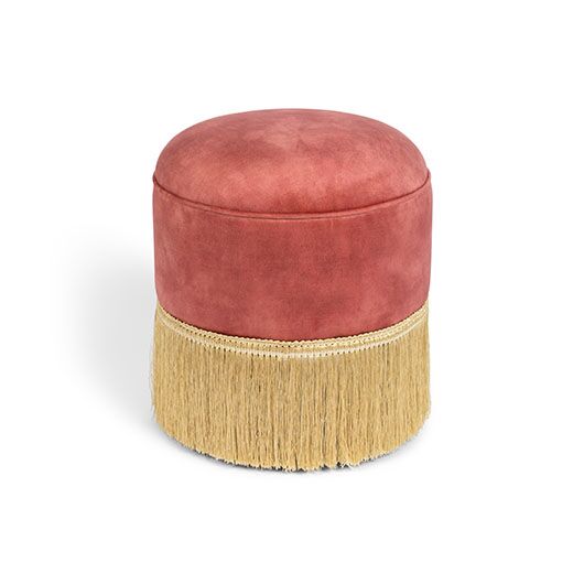 Pink Fringe Pouf Ottoman 16"