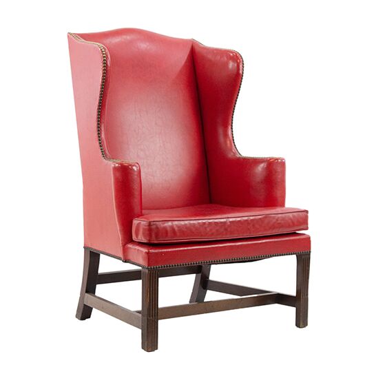 Vintage Red Leather Wingback Chair (2)