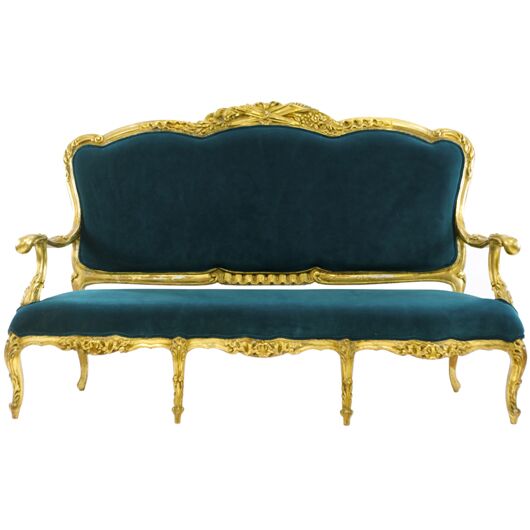 Teal Giltwood Sofa 72"
