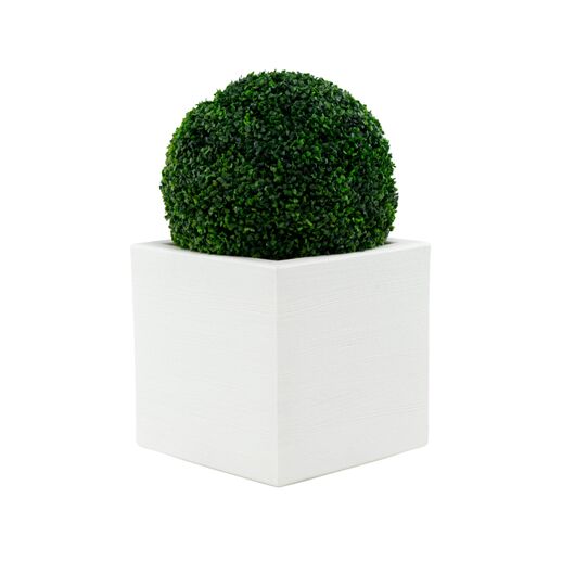 Cube Planter 17" with Topiary Ball - White