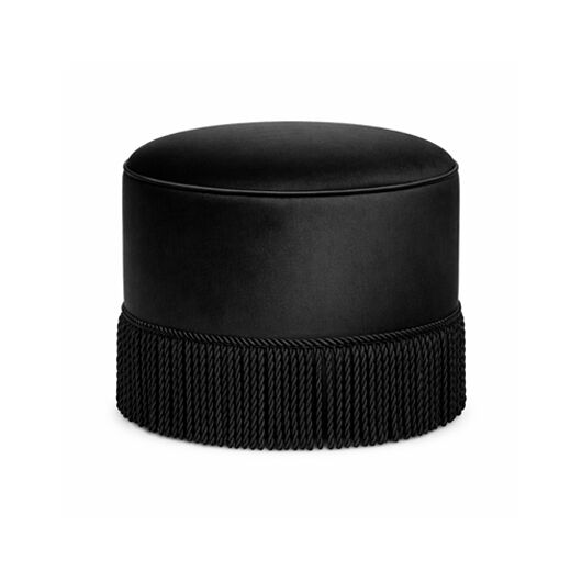 Laurel Fringe Ottoman - Black 19"