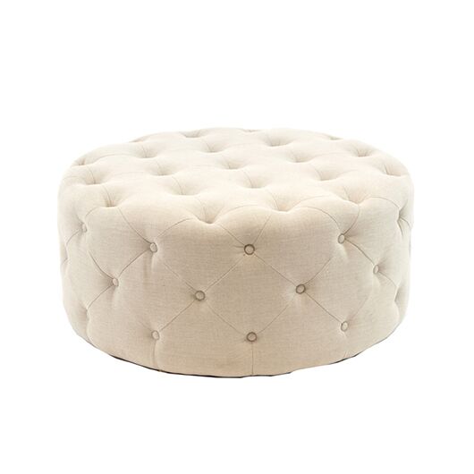 Tufted Ottoman - Natural Linen - 34" Tufted Ottoman - Natural Linen - 34"