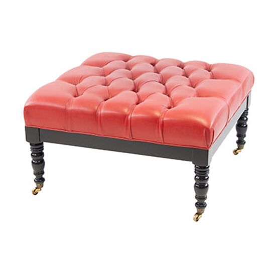 Vintage Red Tufted Ottoman 34"