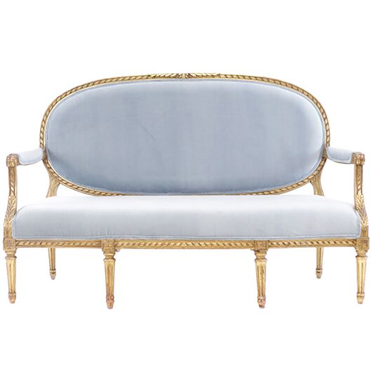 French Blue Gilt Sofa 64" French Blue Gilt Sofa 64"