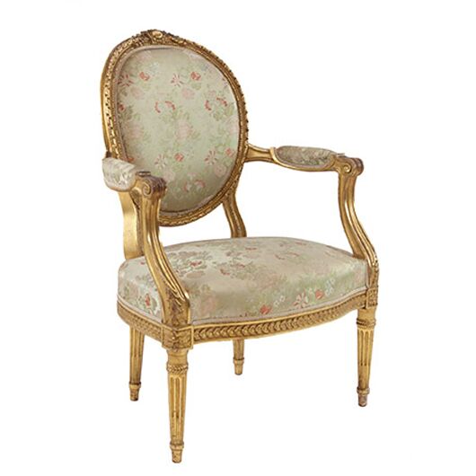 Antique Brocade Gilt Armchair (2) Antique Brocade Gilt Armchair (2)