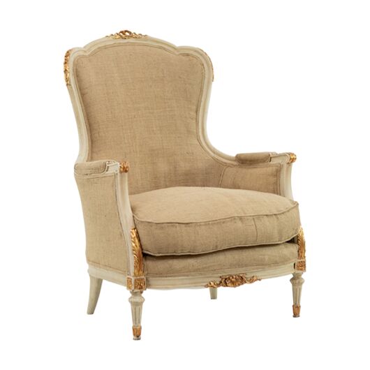 Antique French Burlap Armchair (2) Antique French Burlap Armchair (2)