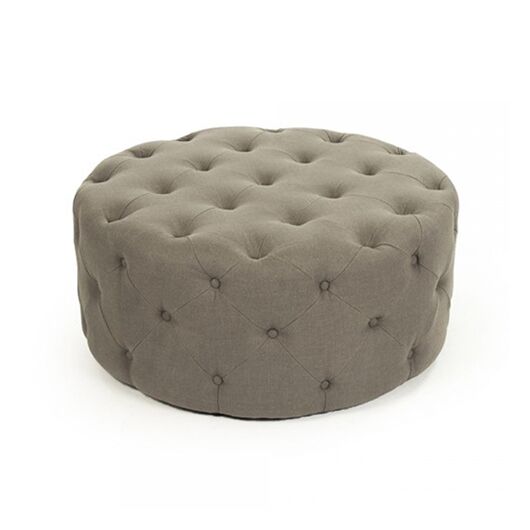 Tufted Ottoman - Grey Linen - 34"